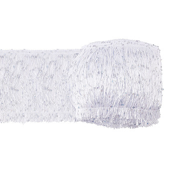 10M Polyester Fringe Trimmings, Tassel Trims, with Glitter Sequins, Costume Embellishments, White, 150x1mm