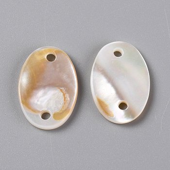 Natural Freshwater Shell Links Connectors, Oval, Seashell Color, 16x11x1.5~2mm, Hole: 1.5mm
