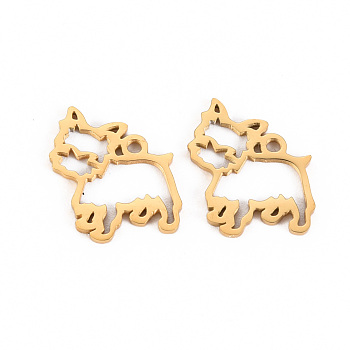 304 Stainless Steel Links Connectors, Laser Cut, Dog, Real 14K Gold Plated, 13x14x1mm, Hole: 1.2mm