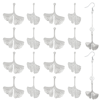 50Pcs 304 Stainless Steel Pendants, Ginkgo Leaf, Stainless Steel Color, 28x26x2mm, Hole: 1mm