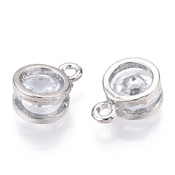 Flat Round Alloy Charms, with Cubic Zirconia, Platinum, 11x8x5mm, Hole: 1.5mm