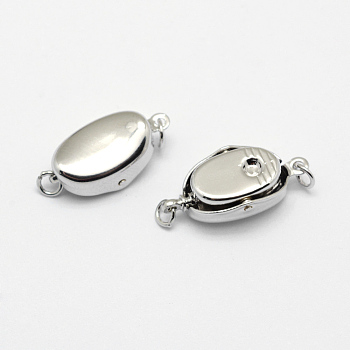 Brass Box Clasps, Cadmium Free & Nickel Free & Lead Free, Real Platinum Plated, Oval, 20x9x6mm, Hole: 2mm
