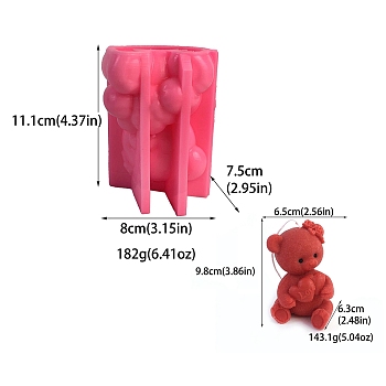 Valentine's Day Bear with Heart Scented Candle Food Grade Silicone Molds, Candle Making Molds, Aromatherapy Candle Mold, Hot Pink, 8x7.5x11.1cm