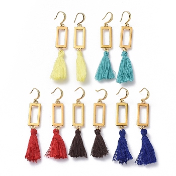 Tassel Earrings, with Cotton Thread Tassels, Antique Gold Plated Alloy Links and Golden Plated Brass Earring Hooks, Mixed Color, 70mm, Pin: 0.9mm