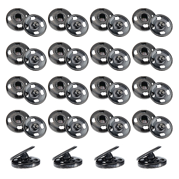 20 Sets 202 Stainless Steel Snap Buttons, Garment Buttons, Sewing Accessories, Electrophoresis Black, 10x3.5mm, 20 sets/box