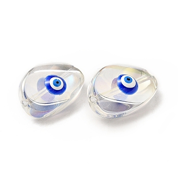 Transparent Glass Beads, with Enamel, Teardop with Evil Eye Pattern, Blue, 18.5x12.5x8mm, Hole: 1.2mm