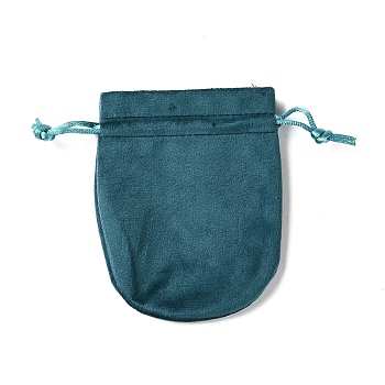Velvet Storage Bags, Drawstring Pouches Packaging Bag, Oval, Teal, 12x10cm