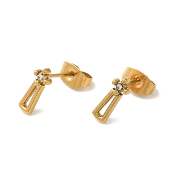 304 Stainless Steel Crystal Rhinestone Stud Earrings for Women, Golden, Trapezoid, 10x4mm