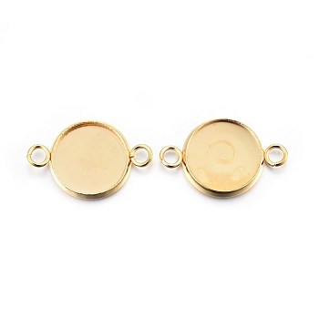 201 Stainless Steel Cabochon Connector Settings, Plain Edge Bezel Cups, Flat Round, Real 24K Gold Plated, Tray: 12mm, 21x14x2mm, Hole: 2mm