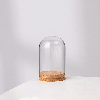 High Borosilicate Glass Dome Cover, Decorative Display Case, Cloche Bell Jar Terrarium with Wood Cork Base, Clear, 90x120mm