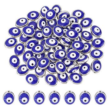 Nbeads 60Pcs CCB Plastic Beads, with Enamel, Oval with Evil Eye, Blue, 12x9.5x5mm, Hole: 1.4mm