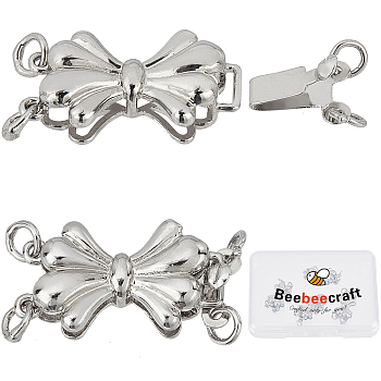Beebeecraft 4Pcs Brass Box Clasps, for Jewelry Making, Bowknot, Platinum, 20x10.5x4.5mm, Hole: 2mm