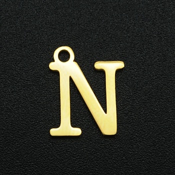 201 Stainless Steel Charms, Laser Cut, Letter, Golden, Letter.N,  12x10x1mm, Hole: 1.5mm