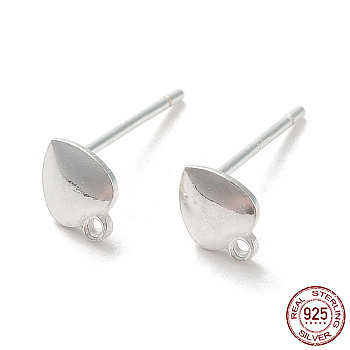 Teardrop 925 Sterling Silver Stud Earring Finddings, with Horizontal Loops, with S925 Stamp, Silver, 6x5mm, Hole: 0.9mm, Pin: 11x0.7mm
