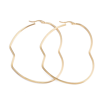 201 Stainless Steel Hoop Earrings, with 304 Stainless Steel Pins, Apple, Golden, 69.5x56.5x2mm, 12 Gauge, Pin: 1x0.7mm