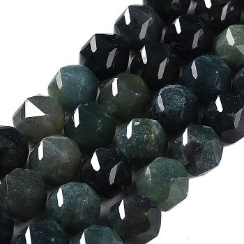 Natural Moss Agate Beads Strands, Faceted, Double Hearted & Star Cut Beads, 8.5~10.5x9~10.5mm, Hole: 0.8mm, about 40~42pcs/strand, 15.43~15.94 inch(39.2~40.5cm)