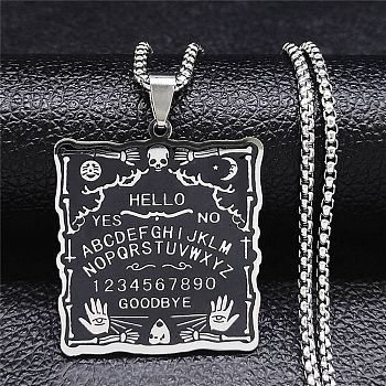 Square with Word 304 Stainless Steel Pendant Necklaces, with Enamel, Stainless Steel Color, 19.69 inch(50cm)