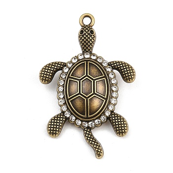 Alloy Crystal Rhinestone Big Pendants, Tortoise Charms, Antique Bronze, 50.5x33x10mm, Hole: 2.5mm