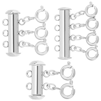3Pcs 3 Styles 304 Stainless Steel Slide Lock Clasps, Peyote Clasps, with Spring Ring Clasps, Necklace Layering Clasps, Multi-Strand, for Jewelry Making, Stainless Steel Color, 21x15~24.5x7mm, Hole: 1.5mm, 1pc/style