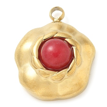 Natural Carnelian(Dyed & Heated) Pendants, 304 Stainless Steel Flower Charms, Real 18K Gold Plated, 18x15x7.5mm, Hole: 2mm