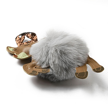Imitation Rex Rabbit Fur & PU Leather Christmas Reindeer Pendant Keychain(KEYC-K018-02KCG-01)-3