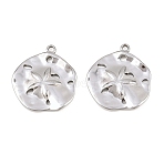 304 Stainless Steel Pendants, Round with Flower Charms, Cut-Out, Stainless Steel Color, 20x18x2mm, Hole: 1.2mm(STAS-L317-32P)