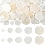 100Pcs 5 Styles Natural Capiz Shell Pendants, Flat Round/Disc Charms, WhiteSmoke, 15~30x0.5~1.5mm, Hole: 1.2~1.5mm, 20pcs/style(SHEL-SC0001-94)