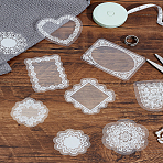 30Pcs 2 Style Waterproof Plastic PET Transparent White Lace Stickers, for Scrapbooking, Photo Frame Notebook Frame Decorative Stickers, Mixed Shapes, 40~90mm, 15pcs/style(DIY-LP0003-83)