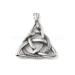304 Stainless Steel Pendants, with 201 Stainless Steel Snap on Bails, Trinity Knot with Snake Charm Wish Knot, Antique Silver, 43.5x43x5mm, Hole: 9x4mm(STAS-K255-10AS)