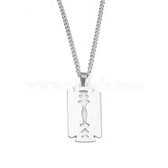 Non-Tarnish 201 Stainless Steel Pendant Necklaces for Man, Sharp Edged Razor Blade, 23.74 inch(60.3cm), Rectangle: 35.5x19x1.3mm(NJEW-Q336-02C-P)