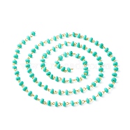 Handmade Polymer Clay Beaded Chain, Link Chain, with Golden Iron Eye Pin, for Bracelet Necklace Making, Medium Turquoise, 7x3.5mm, about 3.28Feet/strand(1m)/strand(AJEW-JB00999-04)