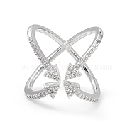 Cubic Zirconia Criss Cross with Arrow Open Cuff Ring, Brass Jewelry for Women, Lead Free & Cadmium Free, Platinum, Inner Diameter: 16~16.5mm(RJEW-K240-04P)