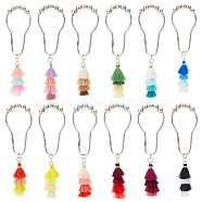 12Pcs 12 Color Iron Shower Bathroom Curtain Rings, with Polycotton Layered Tassel Pendant, Mixed Color, 128~135mm 1pc/color(HJEW-AB00221)