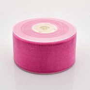 Polyester Velvet Ribbon for Gift Packing and Festival Decoration, Hot Pink, 2 inch(50mm), about 20yards/roll(18.29m/roll)(SRIB-M001-50mm-156)