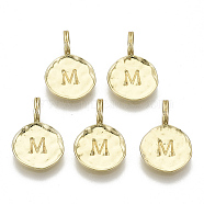 Alloy Pendants, Cadmium Free & Nickel Free & Lead Free, Flat Round with Letter, Real 18K Gold Plated, Letter.M, 17x11.5x1.5mm, Hole: 2.5mm(X-PALLOY-N157-004M-NR)
