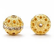 Brass Rhinestone Beads, Grade A, Round, Golden Metal Color, Tan, Size: about 10mm in diameter, hole: 1.2mm(RB-H041-5)