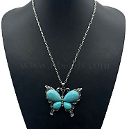 Fashionable Alloy Pendant Necklaces, with Synthetic Turquoise, Butterfly(TA1820-1)