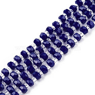 Opaque Solid Color Glass Beads Strands, Abacus, Dark Blue, 4x3mm, Hole: 0.8mm, about 146~150pcs/strand, 24.41 inch~25.2 inch(62~64cm)(GLAA-N052-04-A01)