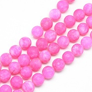 Natural White Jade Bead Strands, Dyed, Frosted, Round, Deep Pink, 10~11mm, Hole: 1.5mm, about 38~39pcs/strand, 14.9 inch(X-G-R297-10mm-55)
