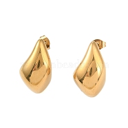 Ion Plating(IP) 304 Stainless Steel Stud Earrings for Women, Teardrop, Golden, 23x13mm(EJEW-N055-08G)