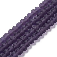 Transparent Glass Beads Strands, Faceted, Frosted, Rondelle, Purple, 8mm, Hole: 1mm, about 63~65pcs/strand, 39~40cm(EGLA-A034-T8mm-MD15)