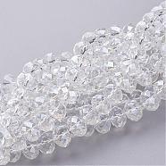 Glass Beads Strands, Pearl Luster Plated, Crystal Suncatcher, Faceted Rondelle, Clear, 12x8mm, Hole: 1mm, about 68~70pcs/strand, 22.83 inch~23.23 inch(58~59cm)(GR12MMY-01L)