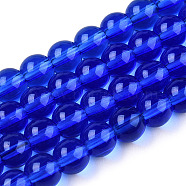 Transparent Glass Beads Strands, Round, Royal Blue, 6~6.5mm, Hole: 1.4mm, about 67~70pcs/strand, 14.76 inch~15.16 inch(37.5~38.5cm)(GLAA-T032-T6mm-16)