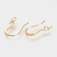 Brass Cubic Zirconia Earring Hooks, with Horizontal Loop, Nickel Free, Real 18K Gold Plated, 16x11x1.5mm, Hole: 1mm, 20 Gauge, Pin: 0.8mm(KK-S336-43G)