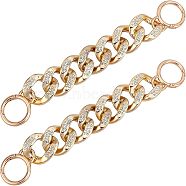 Plastic Rhinestone Curb Chain Bag Straps, with Zinc Alloy Spring Ring Clasps, Bag Replacement Accessories, Golden, 23.8x3.4x0.4cm(FIND-WH0003-42A)