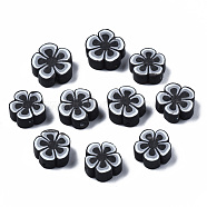 Handmade Polymer Clay Beads, Flower, Black, 7~10x7~11x3~5mm, Hole: 1.6mm(X1-CLAY-S096-006A)