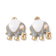 Elephant Alloy Enamel Pendants, Light Gold, Light Grey, 17x14.5x5mm, Hole: 1.6mm(ENAM-B045-01LG-02)