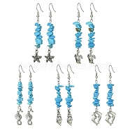 Synthetic Turquoise Chips Dangle Earring, Alloy Long Drop Earrings, Mixed Shapes, 65~75x9~10mm(EJEW-JE05436)
