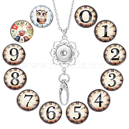 SUNNYCLUE DIY Half Round Pendant Necklace Making Kits, Including Brass & Glass Snap Buttons, Alloy Snap Pendant Making, 304 Stainless Steel Cable Chains Necklaces, Number Pattern, 14Pcs/box(DIY-SC0020-01A)