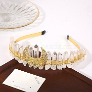 Raw Natural Quartz Crystal & Metal Hollow Moon Hair Bands, Hair Accessories for Girls Wedding Party Bride, 155x113x40mm(PW-WG56296-02)